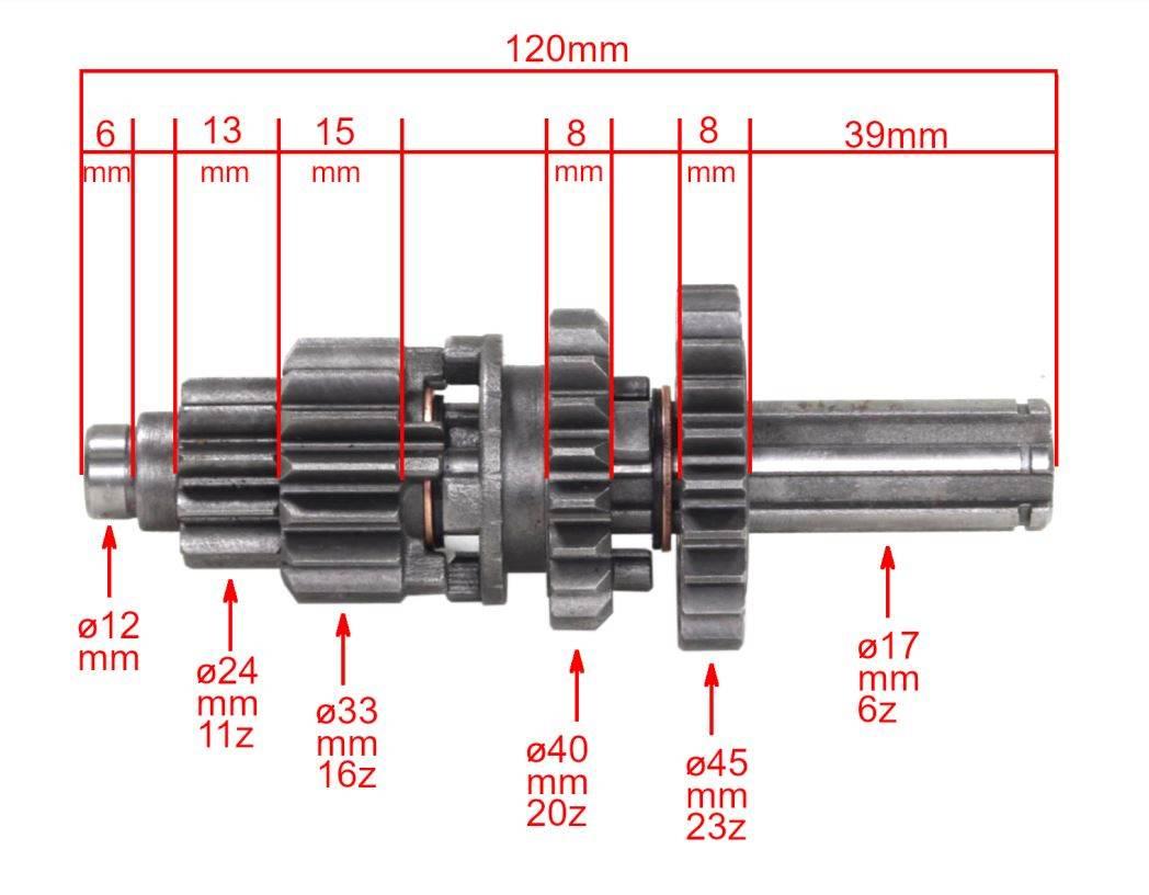 Wałek skrzyni biegów cross street 125 z przesuwką skrzynia 4 biegowa tz