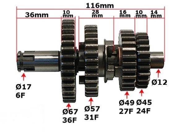 Wałek zdawczy skrzyni biegów cross street 125 4 biegi tz