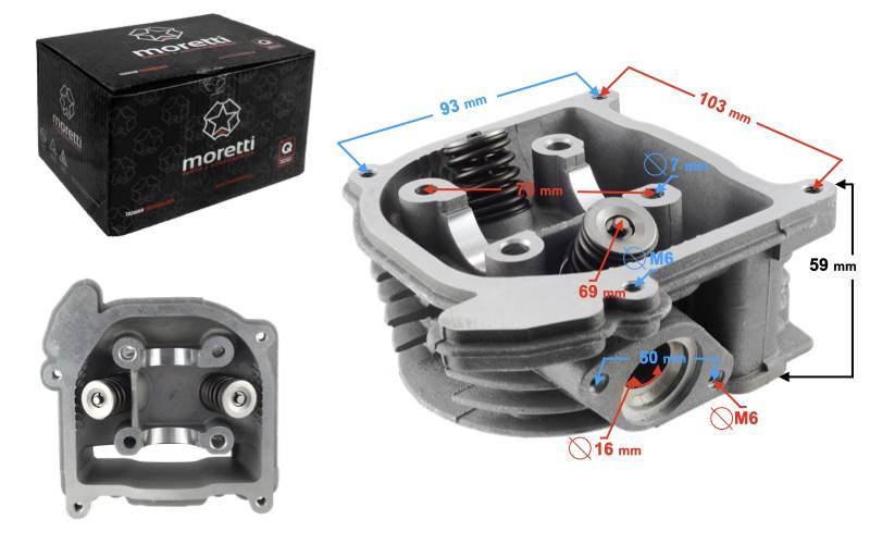 Głowica skuter 4t 50cc 139qmb bez zaworu recyrkulacji długie zawory