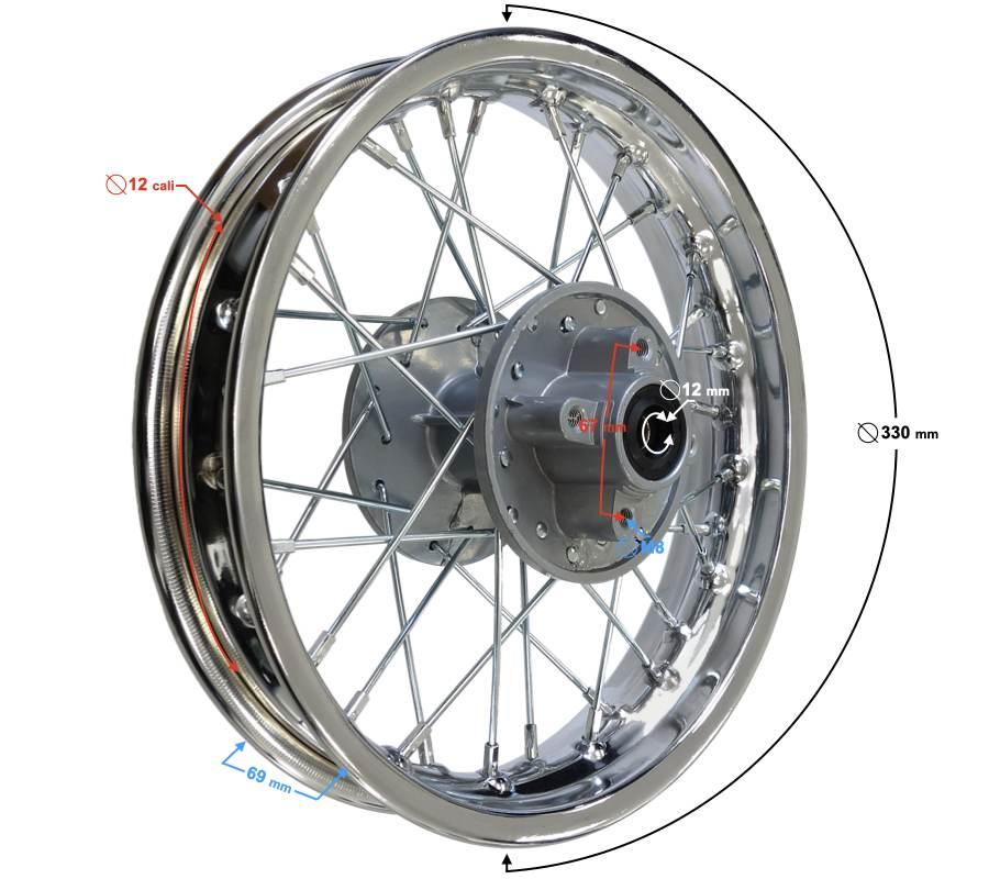 Felga tylna 12x1,85 rozstaw 67mm dirt bike - zdjęcie 4