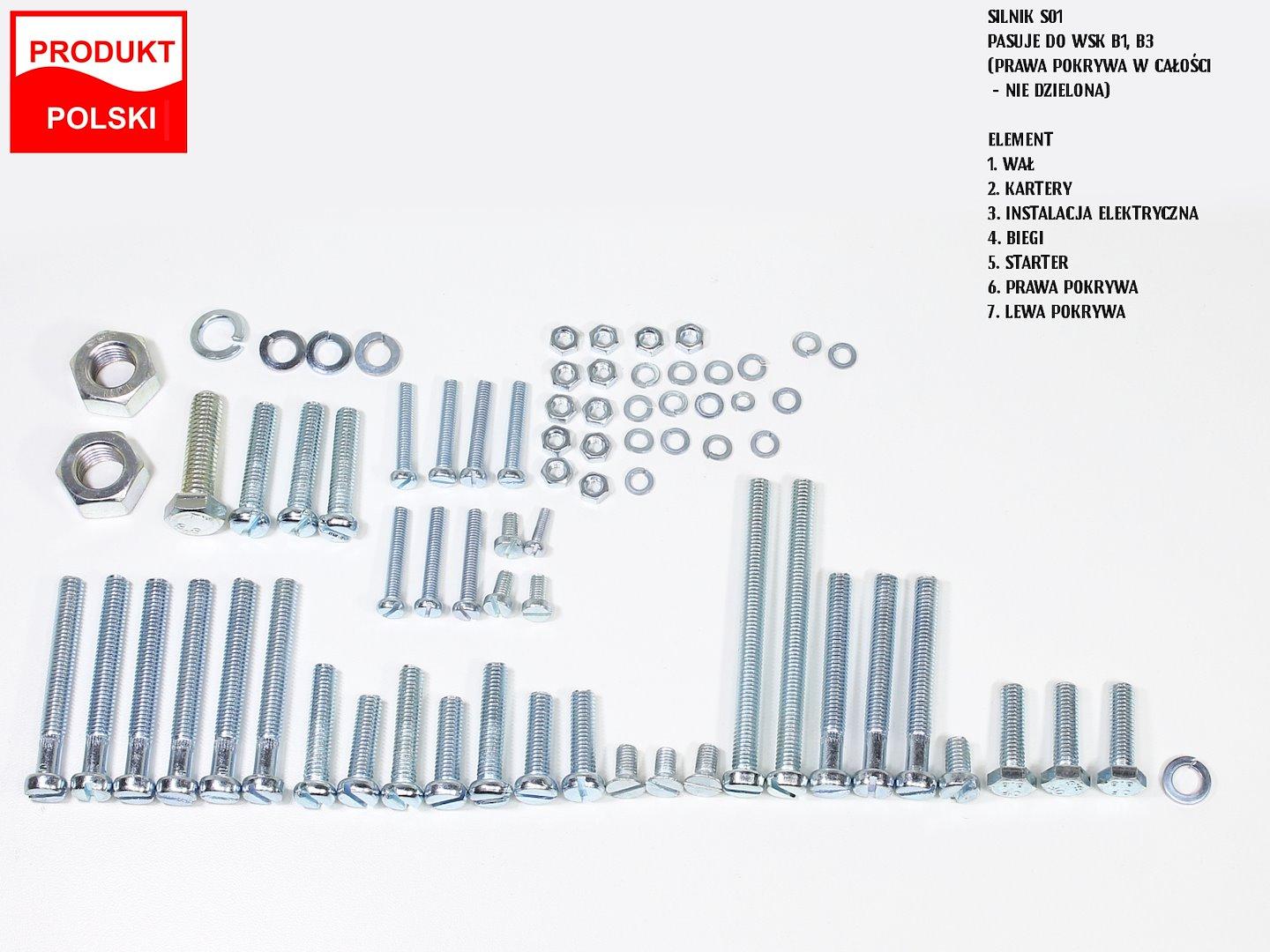 Śruby silnika wsk 125 s01 b1 b3 nierdzewne kpl ti