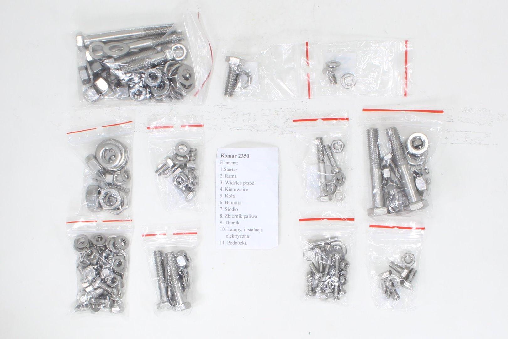 Śruby romet komar 2350 komplet na cały motor stal nierdzewna ti