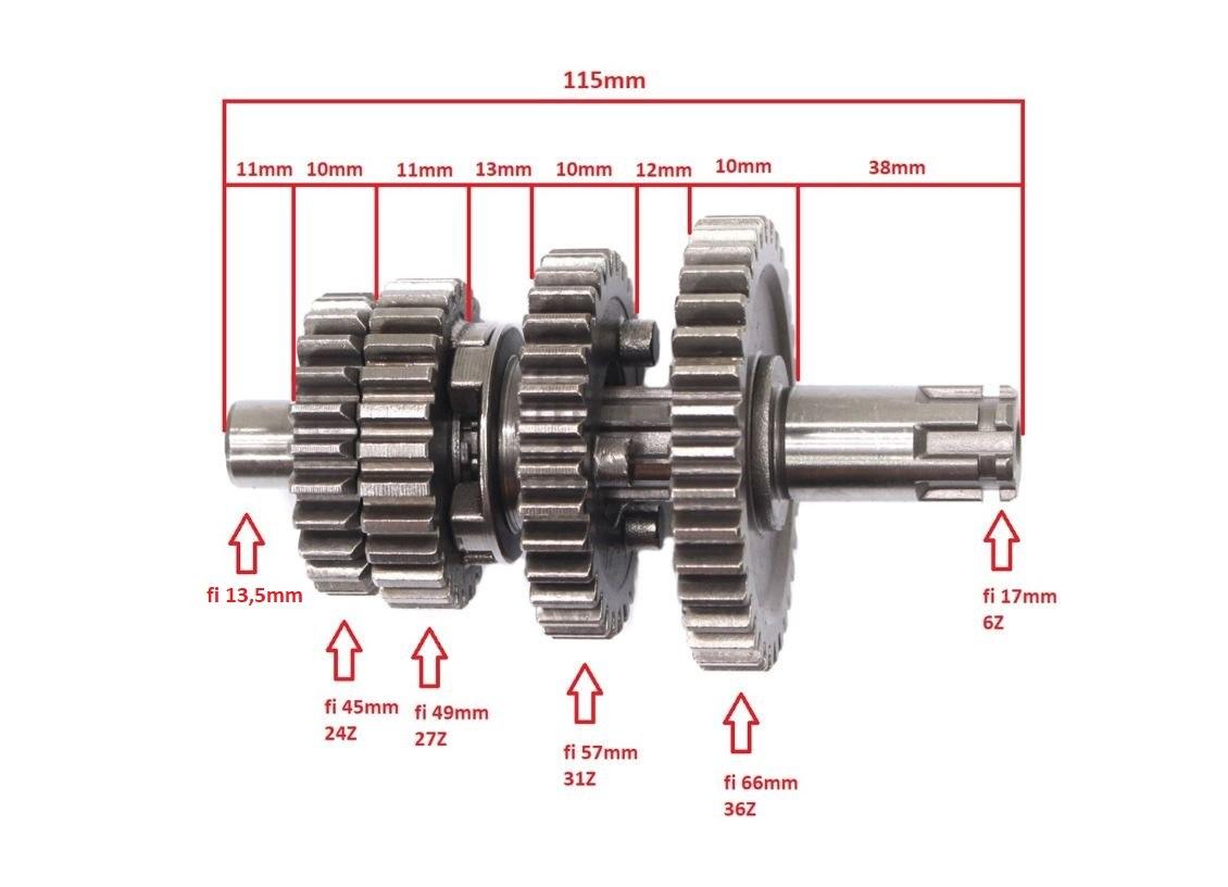 Wałek skrzyni biegów cross street 125 4 biegi kpl tz - zdjęcie 3