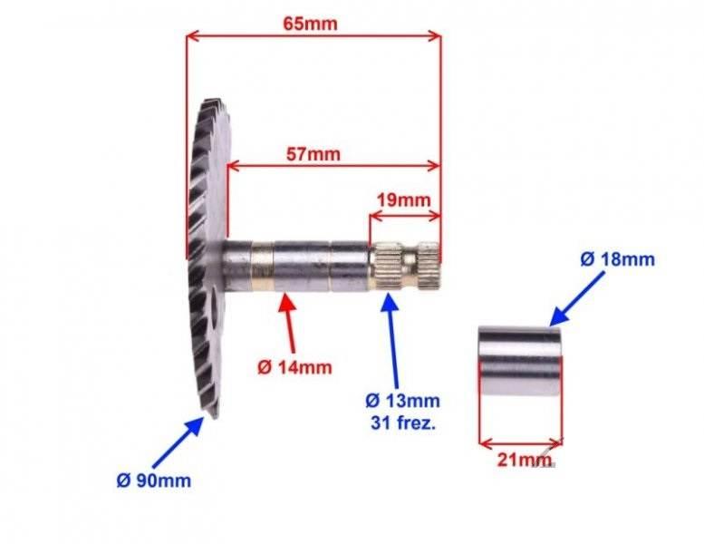 Wałek rozrusznika gy6 4t 57 mm do koła 8z - zdjęcie 2