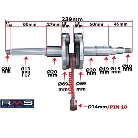 Wał korbowy minarelli vertical aprilia 50 jet mbk yamaha pin 10mm rms - zdjęcie 2