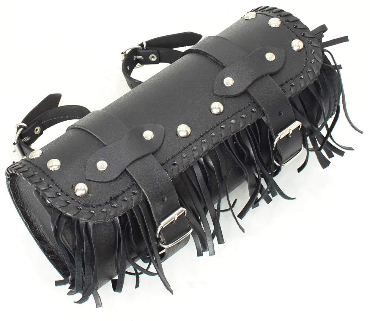 Piórnik rolka nal 28cm ekoskóra czarny z frędzlam - zdjęcie 2
