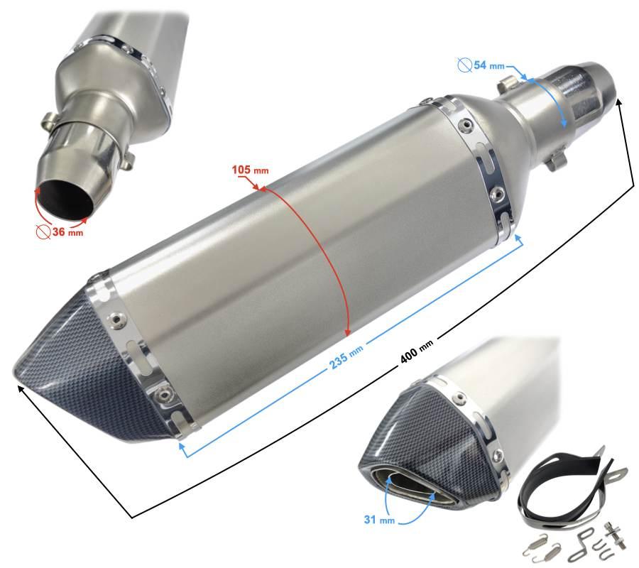 Tłumik tunningowy uniwersalny stal013370 mm kolor tytanowy końcówka czarna - zdjęcie 2