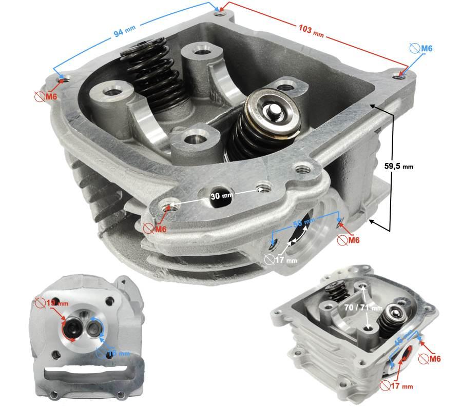 Głowica skuter 4t 80cc 139qmb długie zawory z recyrkulacją