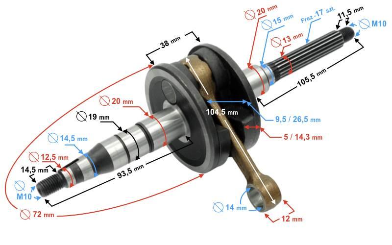 Wał korbowy skuter 050 2t falcon 17 frezów - zdjęcie 6
