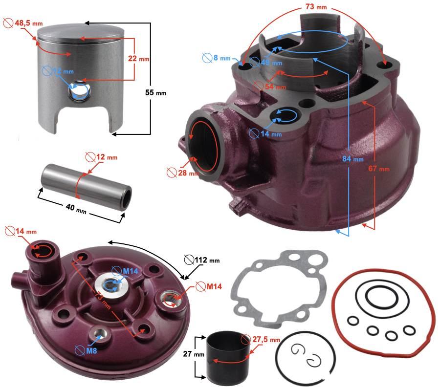 Cylinder i głowica 2t 90cc am6 fioletowe