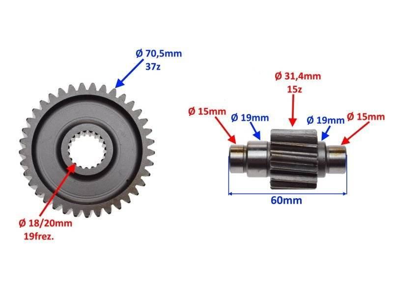 Koło przekładni tył tuning 125 gy6 4t 37t-15t kpl - zdjęcie 2