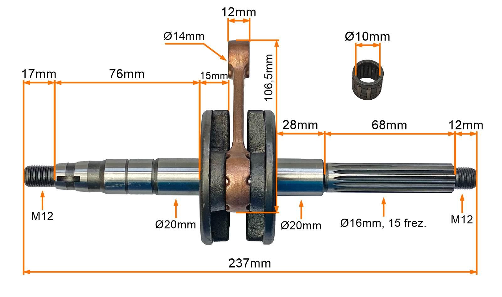 Wał korbowy 2t 15 frezów sw.10mm keeway | 1P49E15143 - zdjęcie 3