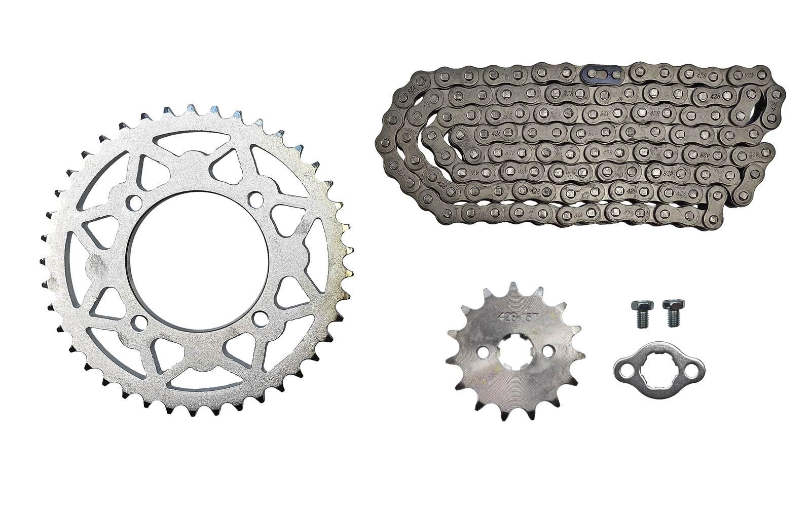 Zestaw napędowy cross 125 zębatki 15z/41z76mm łańcuch 428-120l cross pitbike mrf kxd kayo