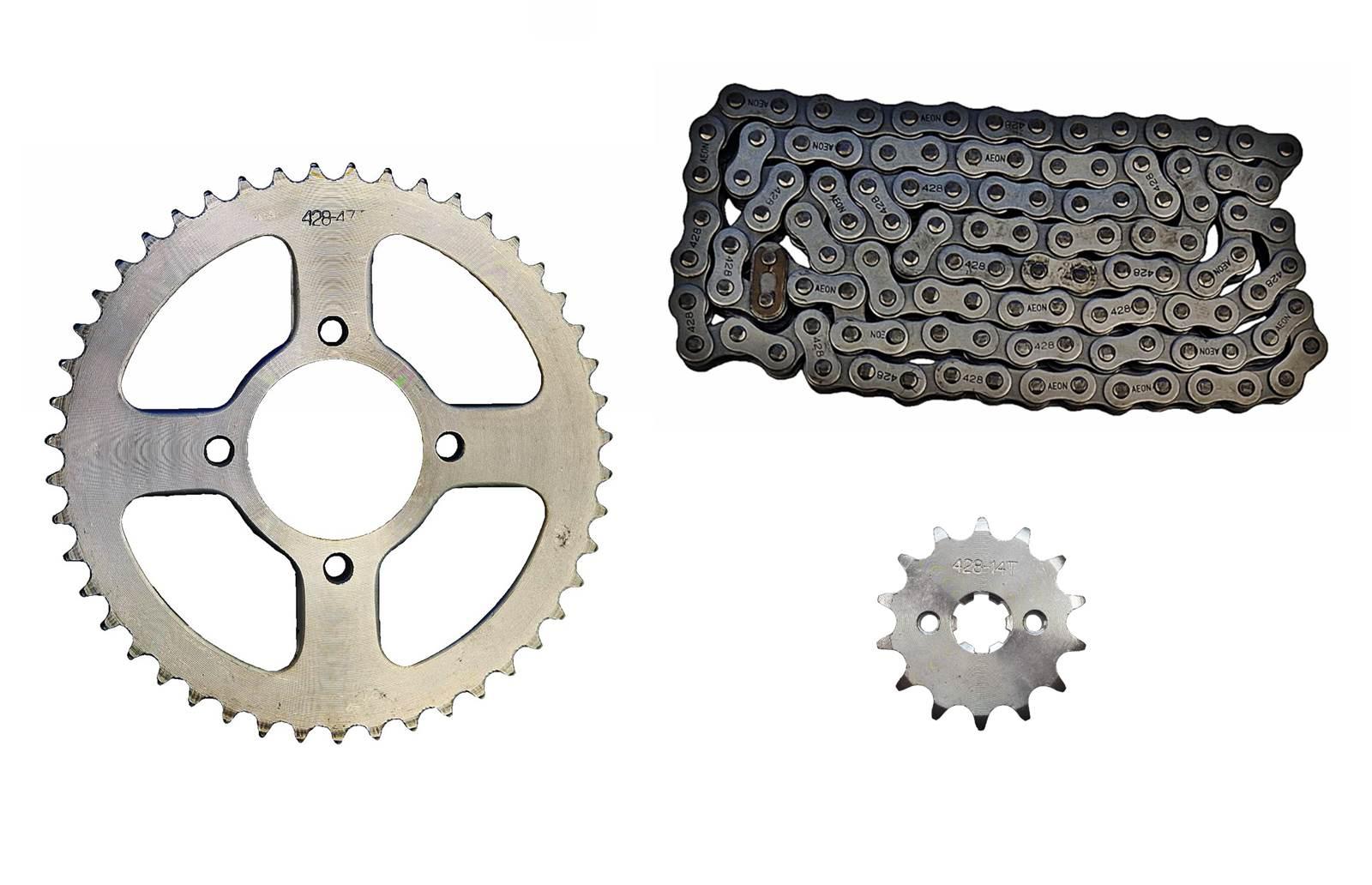 Zestaw napędowy street zębatki 428-14z 428-47z58mm łańcuch 428-114l zębatka przód z otworami