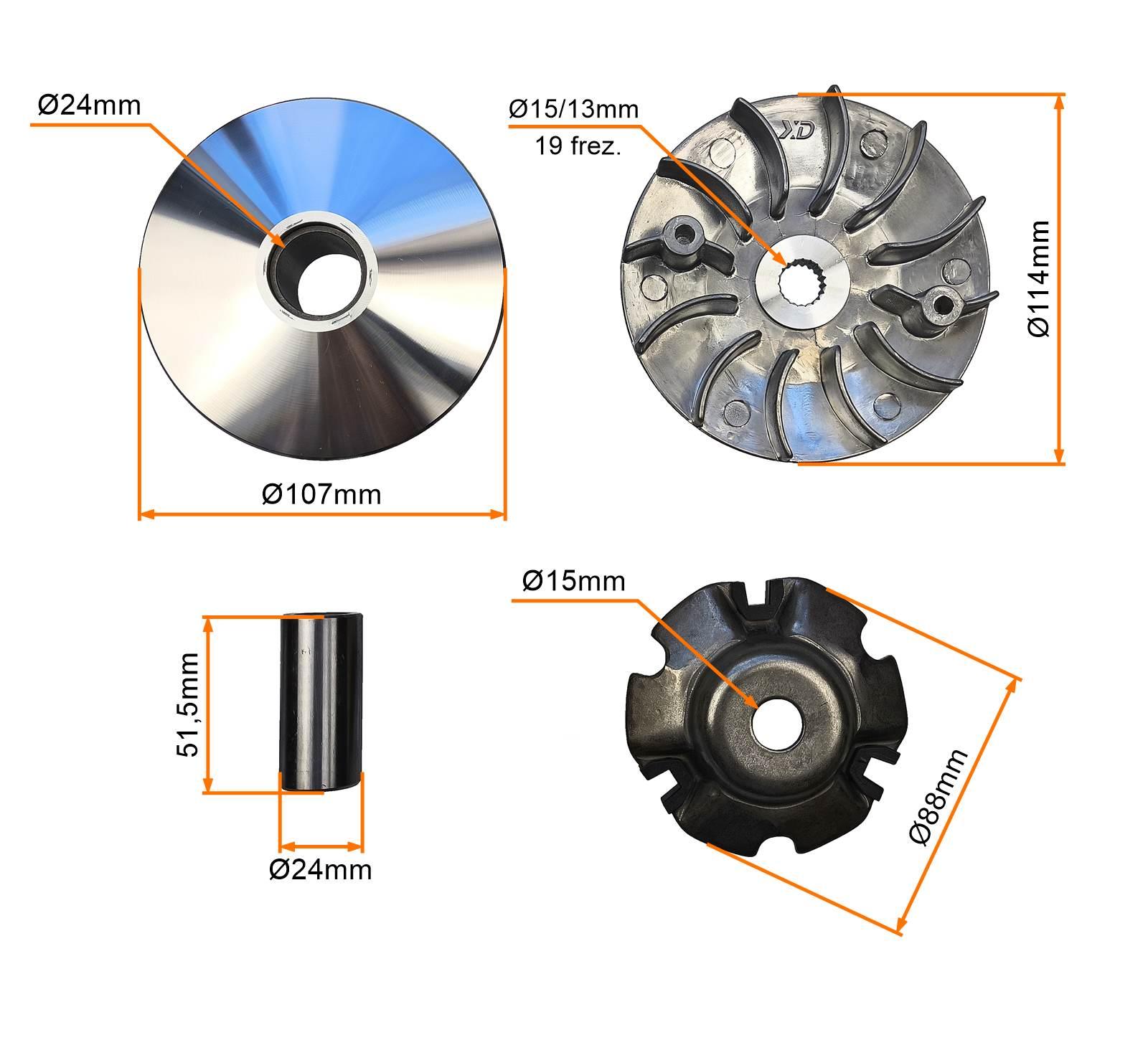Wariator sprzęgło przód komplet gy6 4t 125 150cc 18x14 z tarczą zewnętrzną rolki 11g - zdjęcie 3