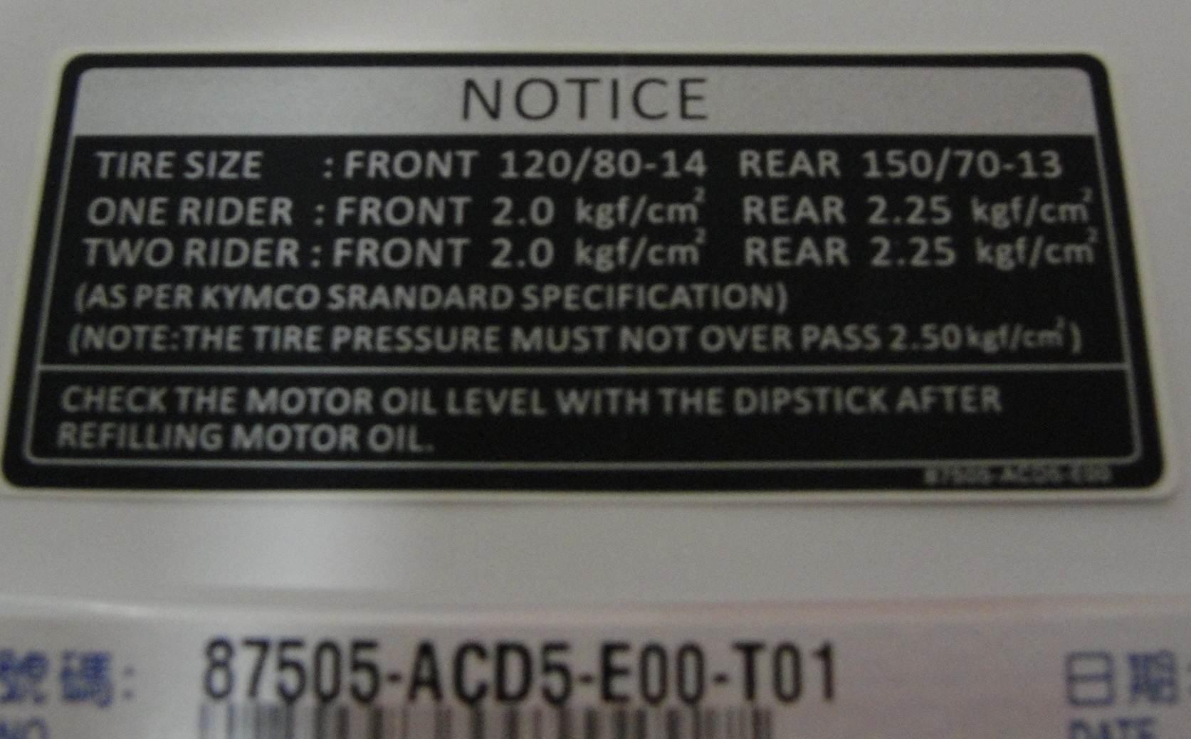 Naklejka Ciśnienie W Ogumieniu 87505-Acd5-E00-T01