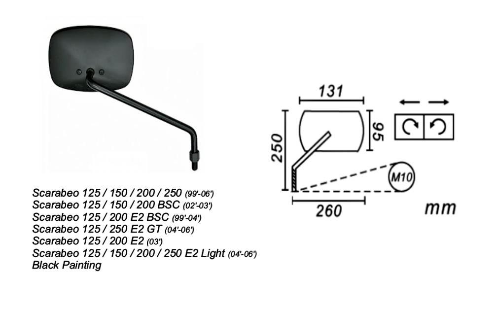 Lusterko Aprilia Scarabeo 125/150/200/250 Prawe - zdjęcie 2