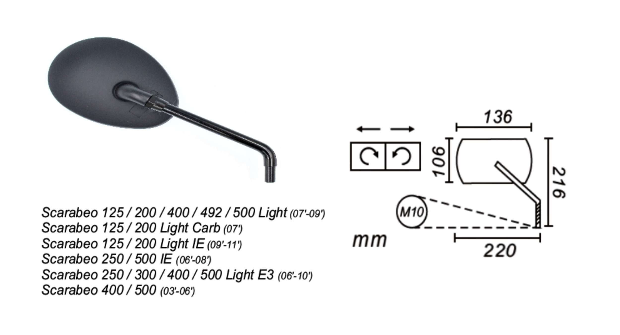 Lusterko Prawe Aprilia Scarabeo 125/200/250/300/400/500 2000-2011 Power For - zdjęcie 2