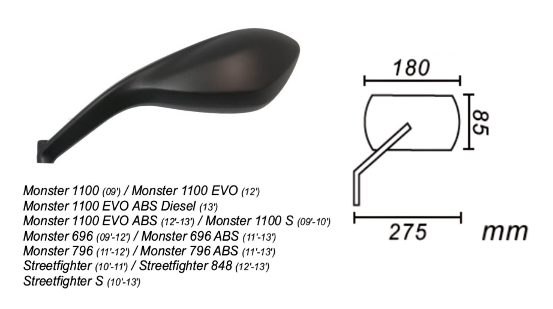 Lusterko Lewe Ducati Monster 1100/796/696 Power Force - zdjęcie 2