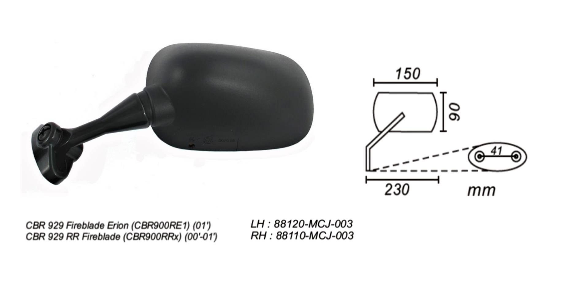 Lusterko Honda Cbr 929 2000-01 Lewe Lu | PF 12 276 2140 - zdjęcie 2