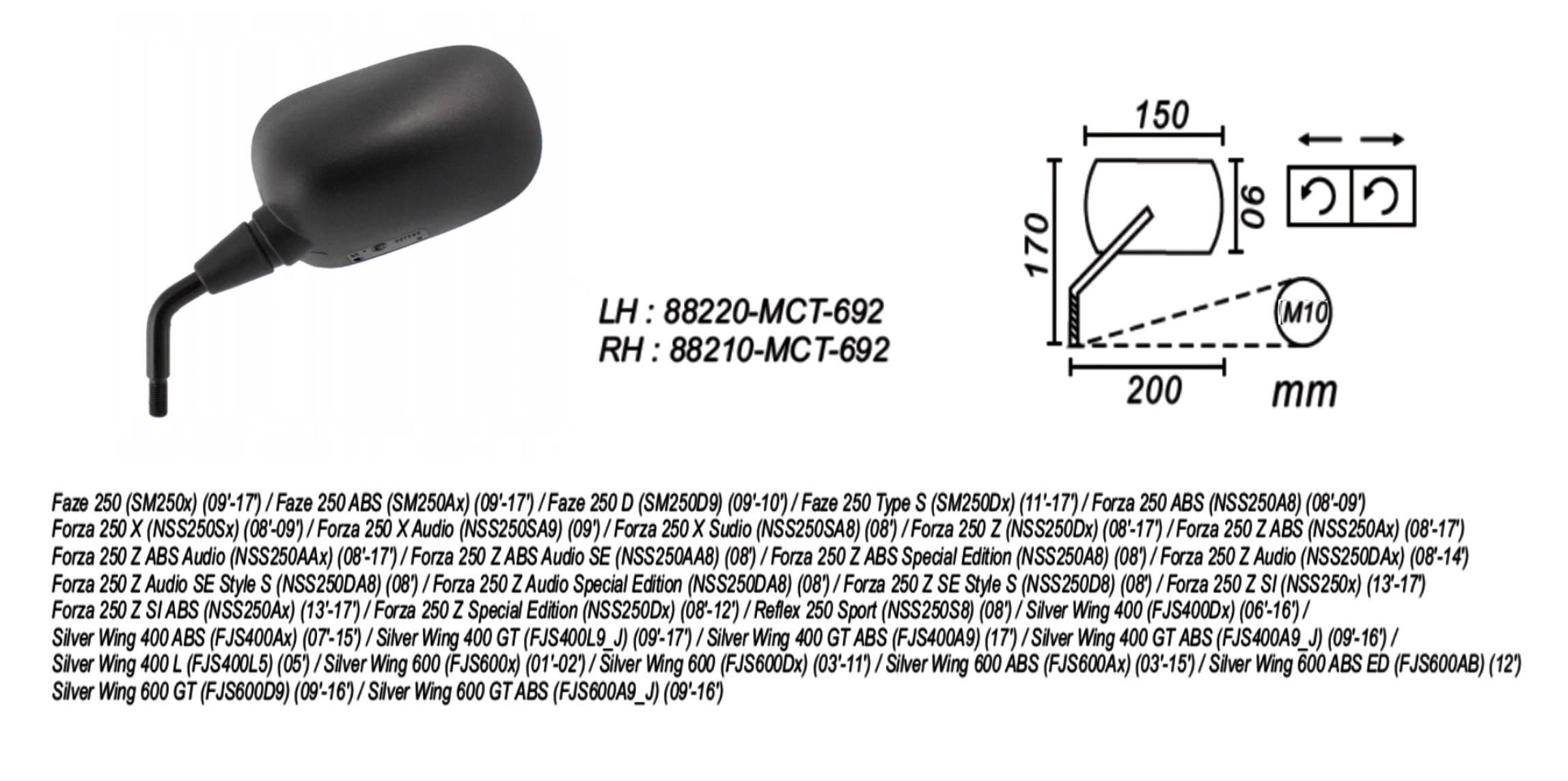 Lusterko Honda Forza 250 Silwerwing 400/600 Lewe - zdjęcie 2