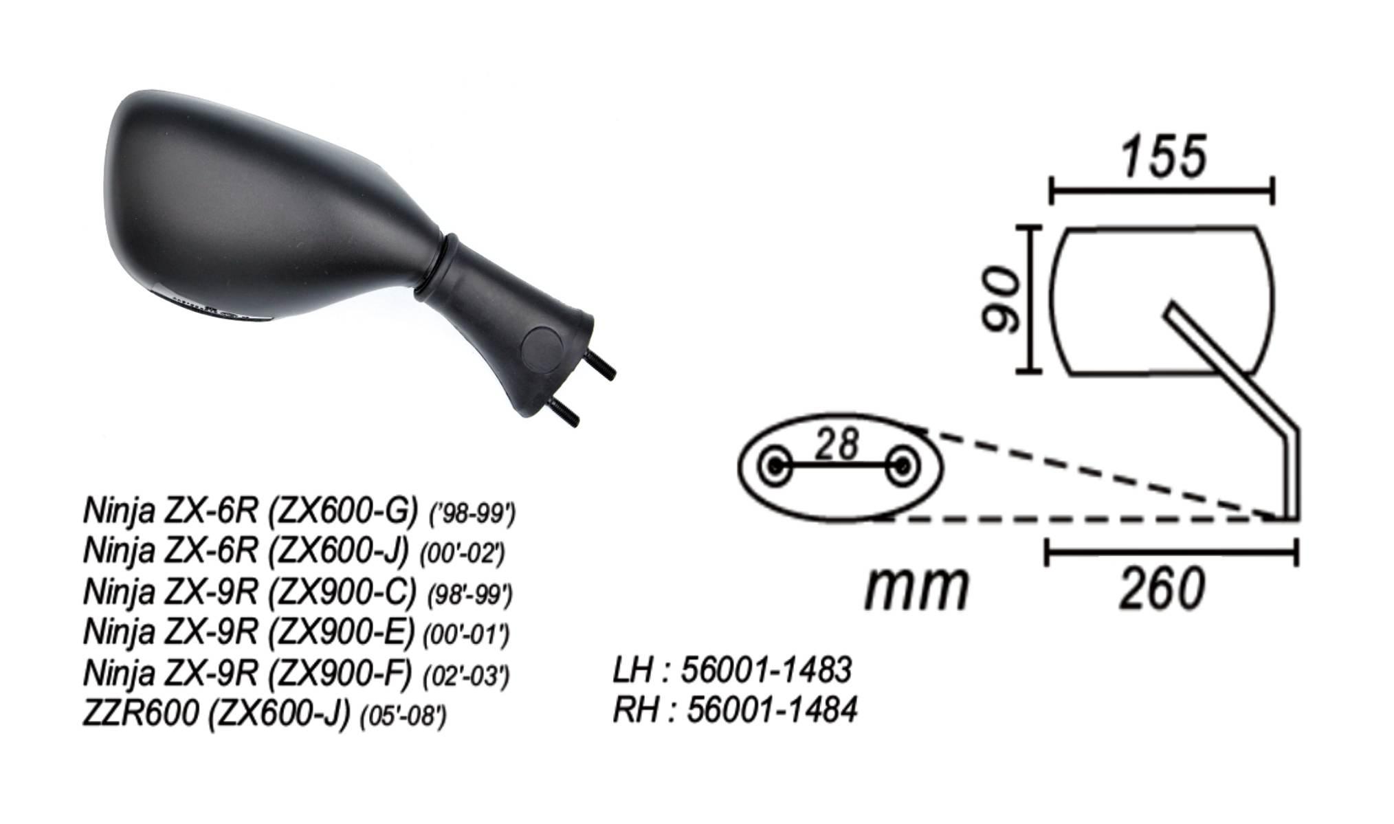 Lusterko Prawe Kawasaki Zx-6r/Zx-9r/Zzr600 1999-08 Power Force - zdjęcie 2