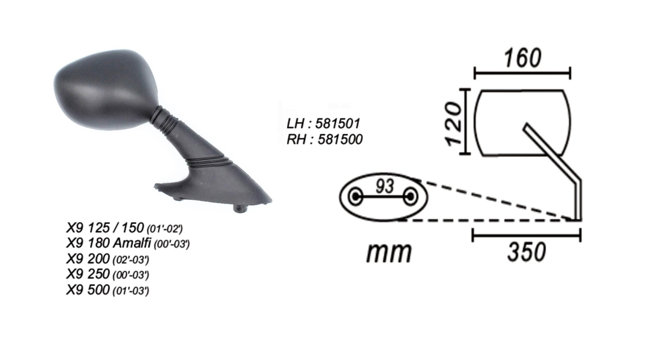 Lusterko Prawe Piaggio X9 125/150/180/200/250/500 2001-2 - zdjęcie 2