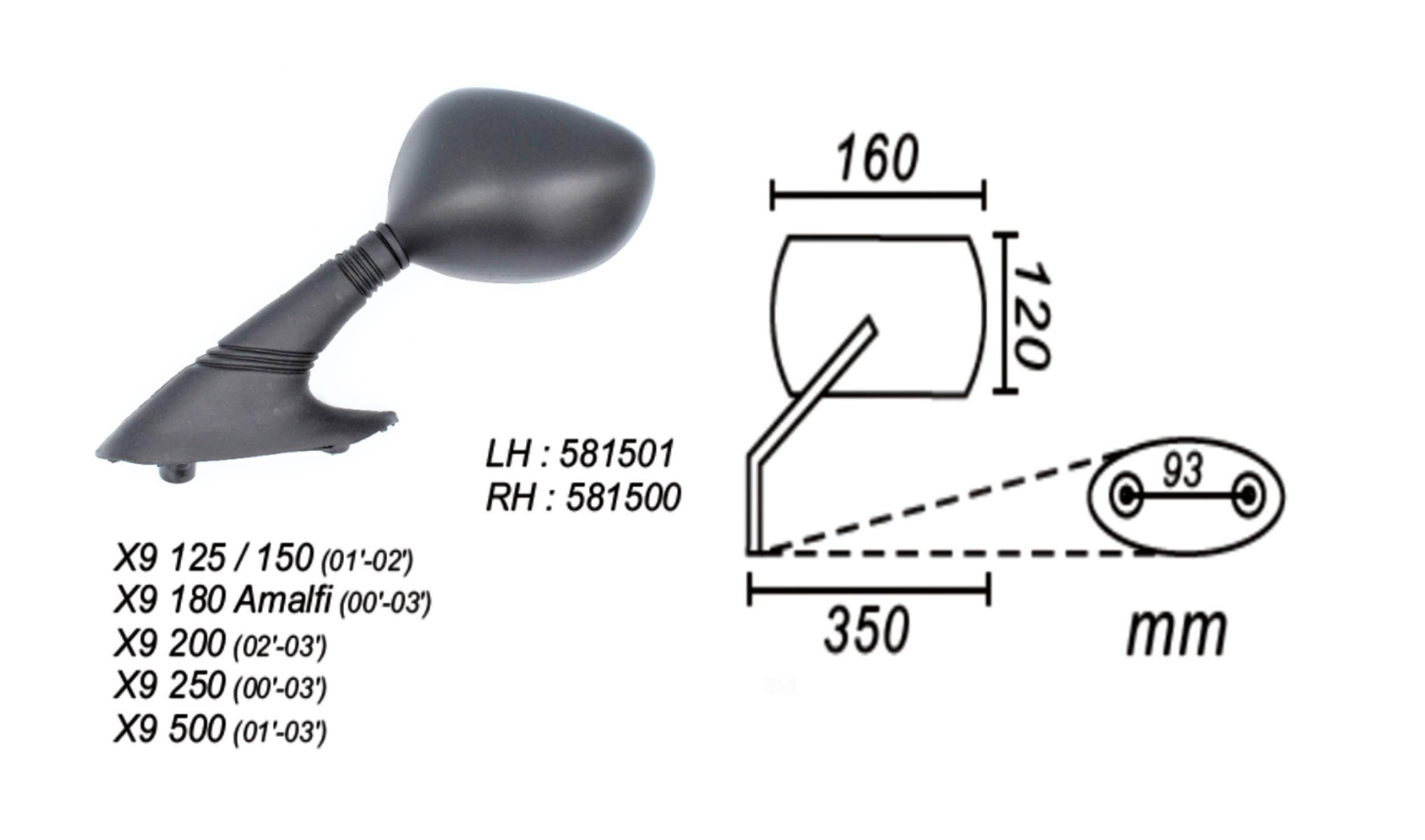 Lusterko Lewe Piaggio X9 125/150/180/200/250/500 2001-2003 Power Force - zdjęcie 2
