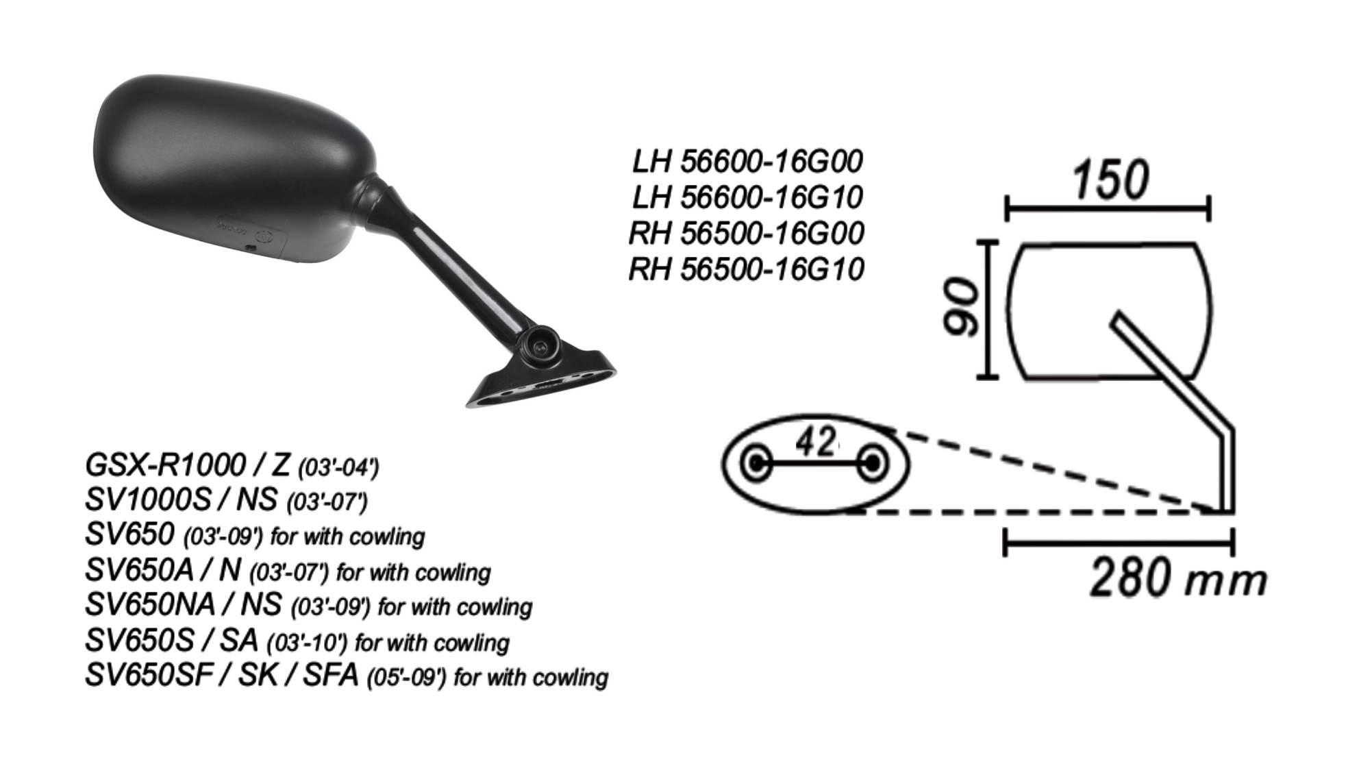 Lusterko Prawe Suzuki Sv 650/1000 2003-10 Gsx-R1000/Z 03-04 Power Force - zdjęcie 2