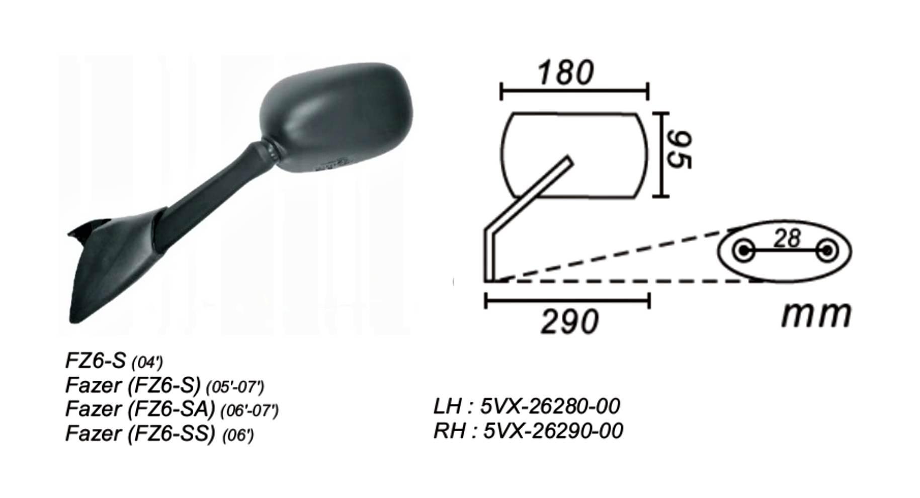 Lusterko Lewe Yamaha Fazer Fz6-S/Sa/Ss 2004-07 Power Force - zdjęcie 2