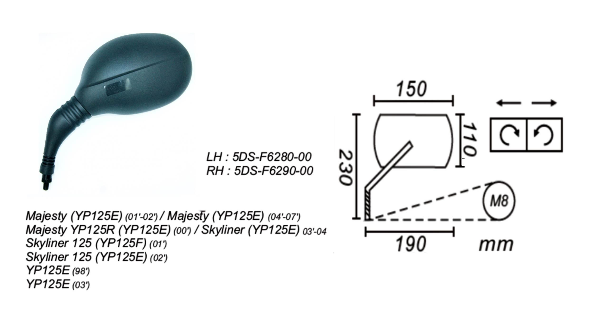 Lusterko Yamaha Majesty 125 2001-07 Lewe Power For - zdjęcie 2