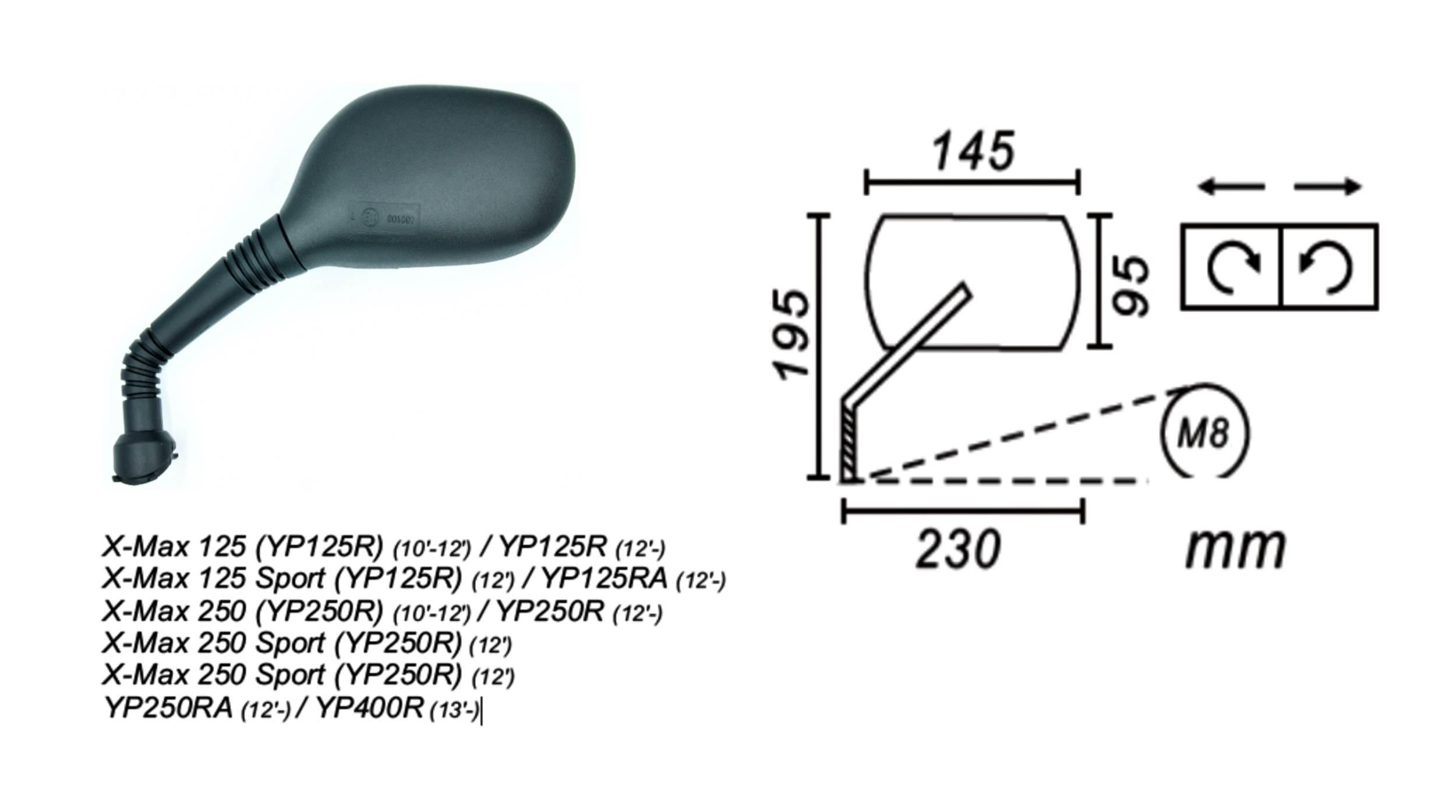 Lusterko Yamaha X-Max 125/250 2010-… Lewe Power Fo - zdjęcie 2