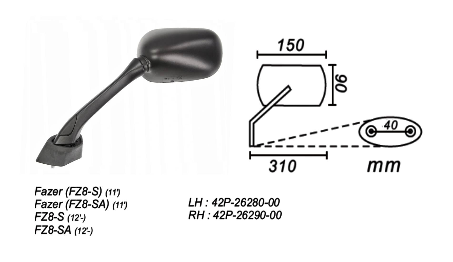 Lusterko Lewe Yamaha Fazer Fz8-S 2011 Fz8-S 2012-… Power Force - zdjęcie 2