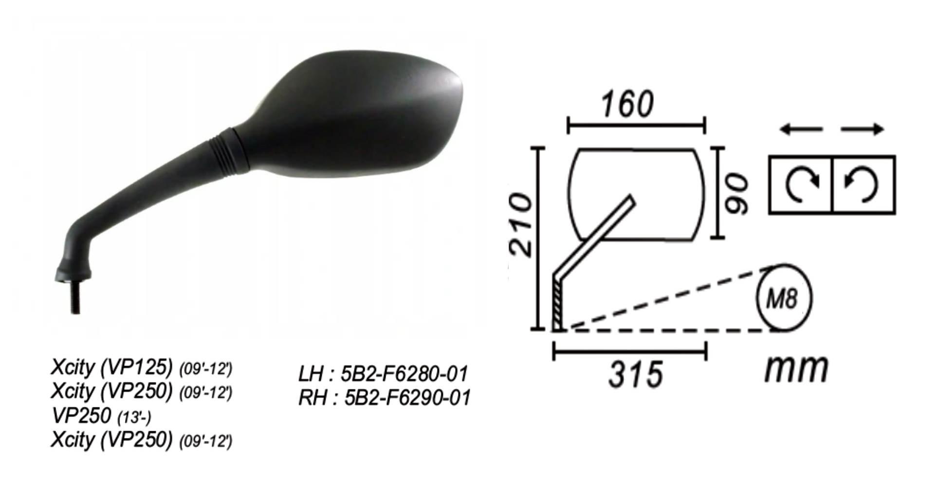 Lusterko Lewe Yamahaxcity Vp125/250 2009-2012 Power Force - zdjęcie 2