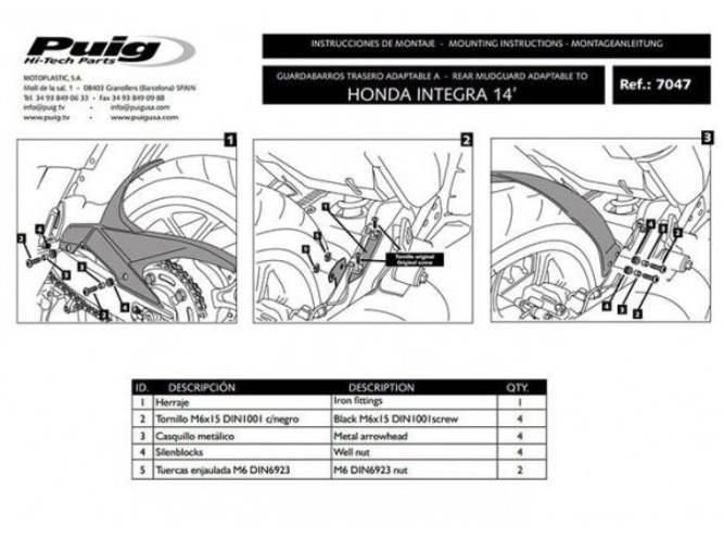Błotnik Tylny Puig Do Honda Integra 750 14-20 Czarny Mat - zdjęcie 2