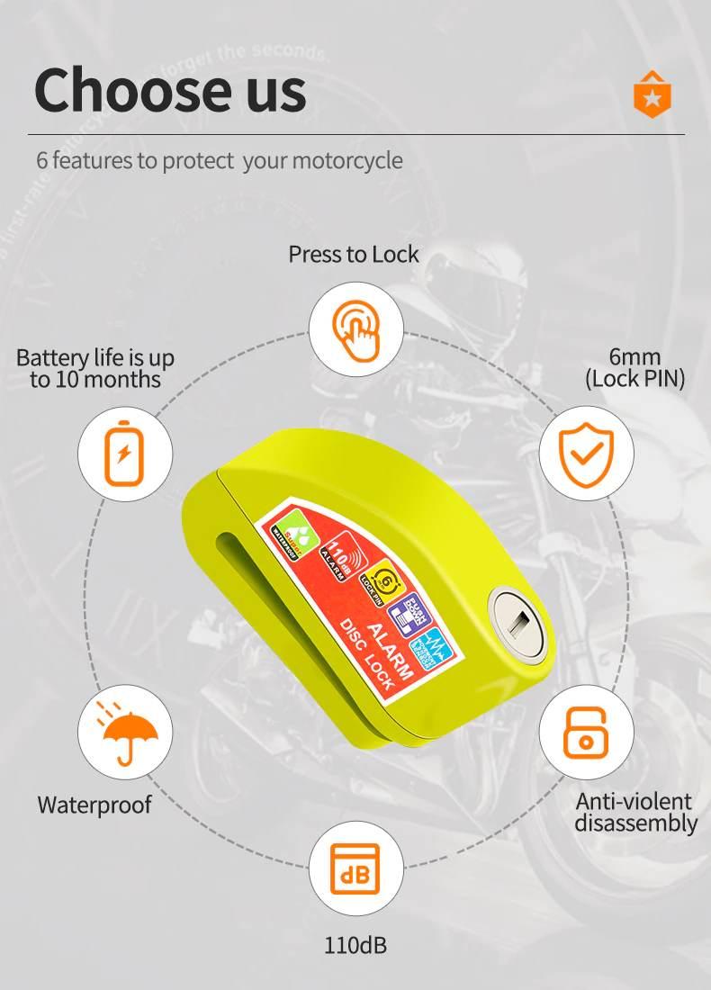 Blokada Antykradzieżowa Disc Lock Z Alarmem 110db Żółta - zdjęcie 5