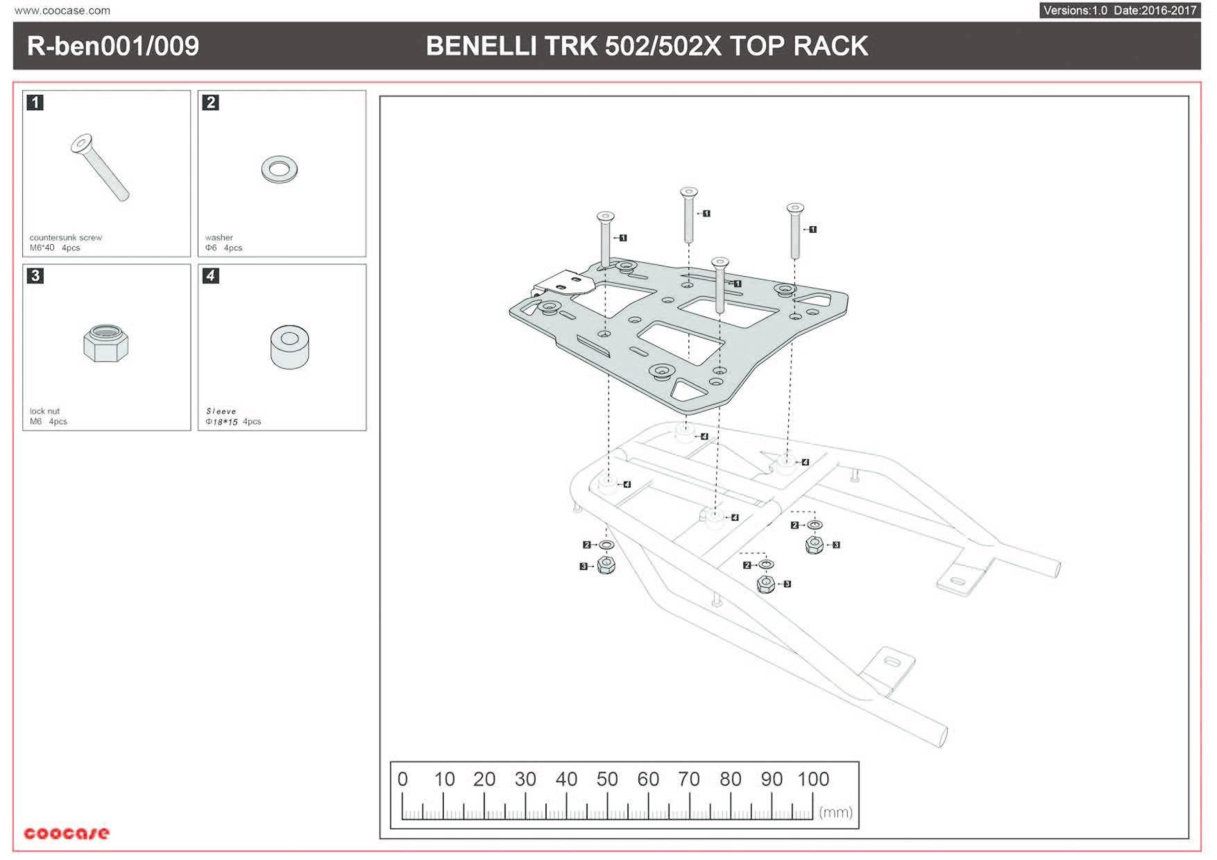 Zestaw stelaży kufer centralny boczne coocase benelli trk-502x 2018-2021 prawy kufer asymetryczny - zdjęcie 5