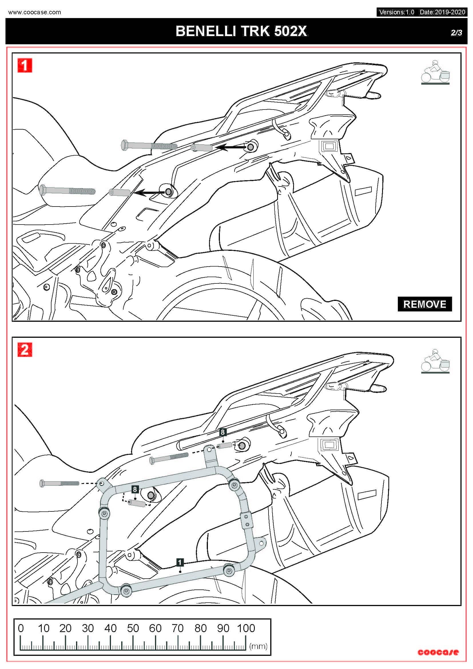 Zestaw stelaży kufer centralny boczne coocase benelli trk-502x 2018-2021 prawy kufer asymetryczny - zdjęcie 6