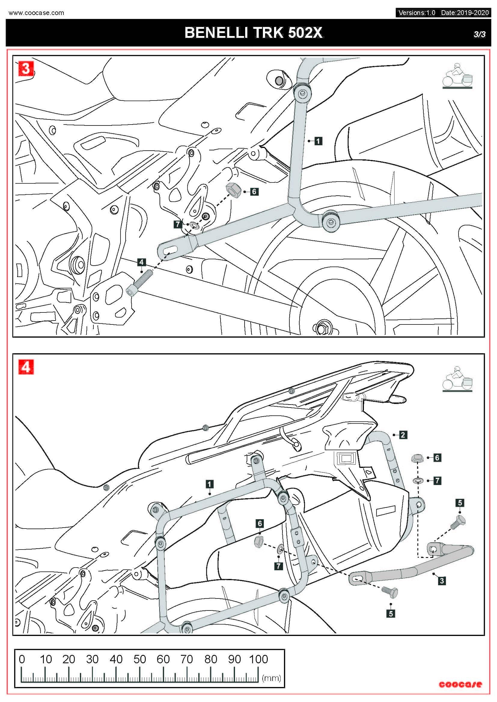 Zestaw stelaży kufer centralny boczne coocase benelli trk-502x 2018-2021 prawy kufer asymetryczny - zdjęcie 7