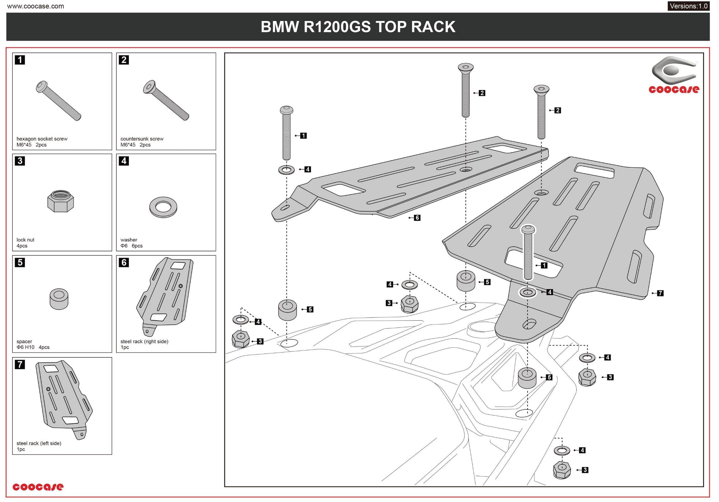 Zestaw stelaży kufer centralny boczne coocase bmw r1200gs/r1250gs 2010-2023 prawy kufer asymetryczny - zdjęcie 4