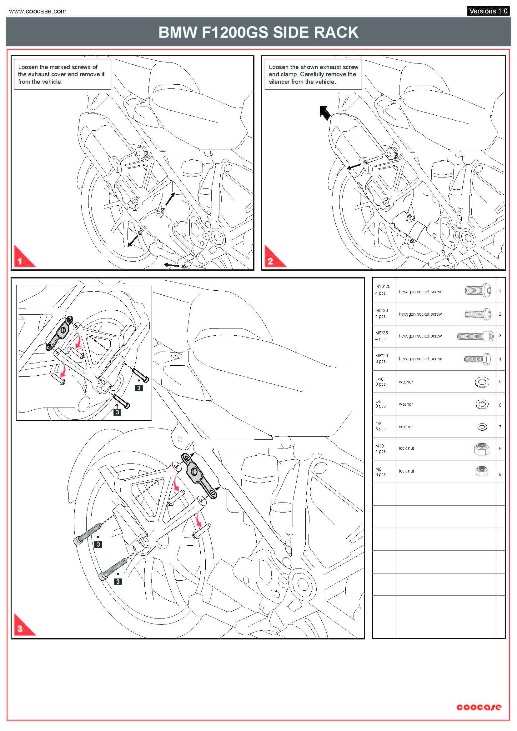 Zestaw stelaży kufer centralny boczne coocase bmw r1200gs/r1250gs 2010-2023 prawy kufer asymetryczny - zdjęcie 5