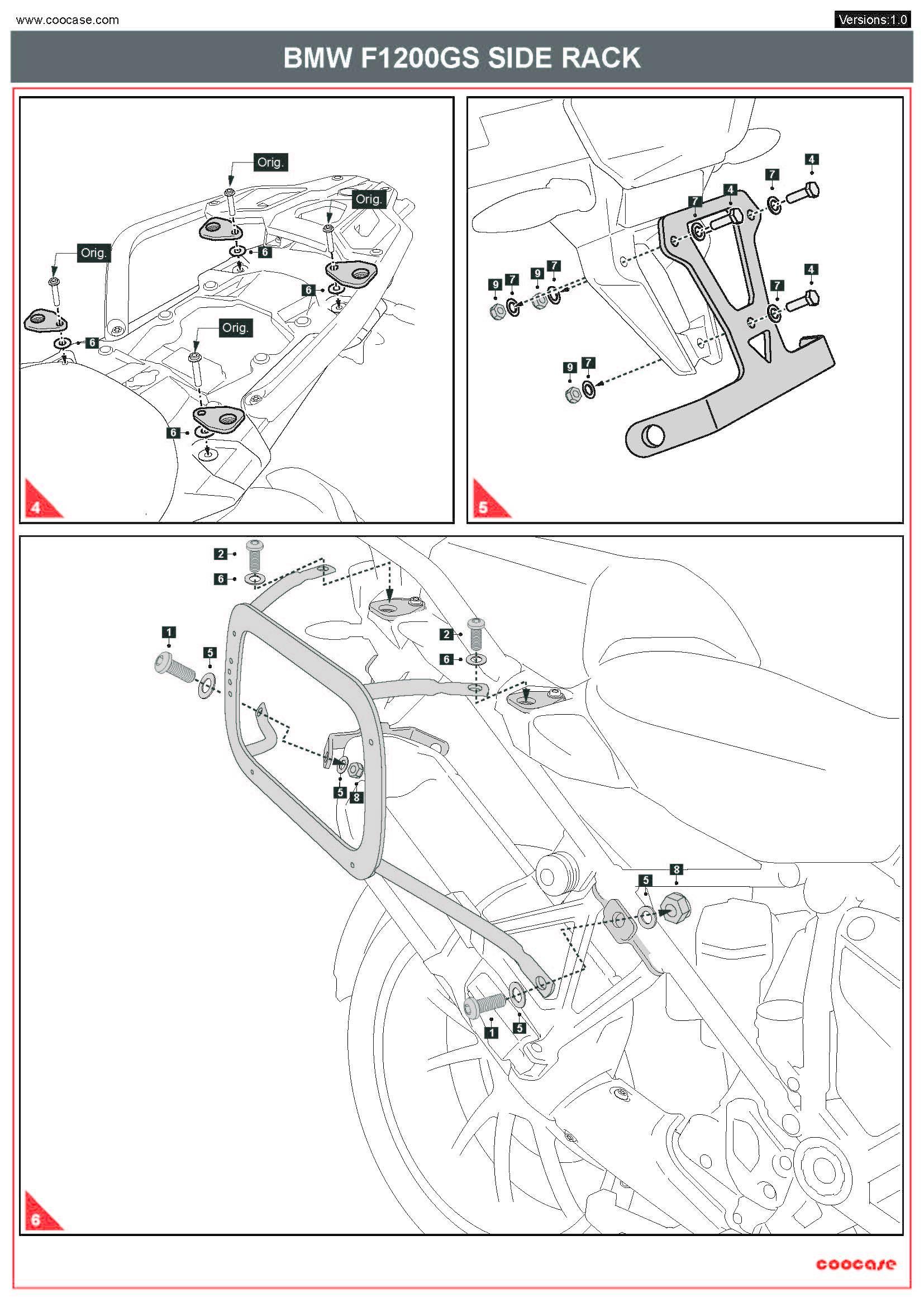 Zestaw stelaży kufer centralny boczne coocase bmw r1200gs/r1250gs 2010-2023 prawy kufer asymetryczny - zdjęcie 6