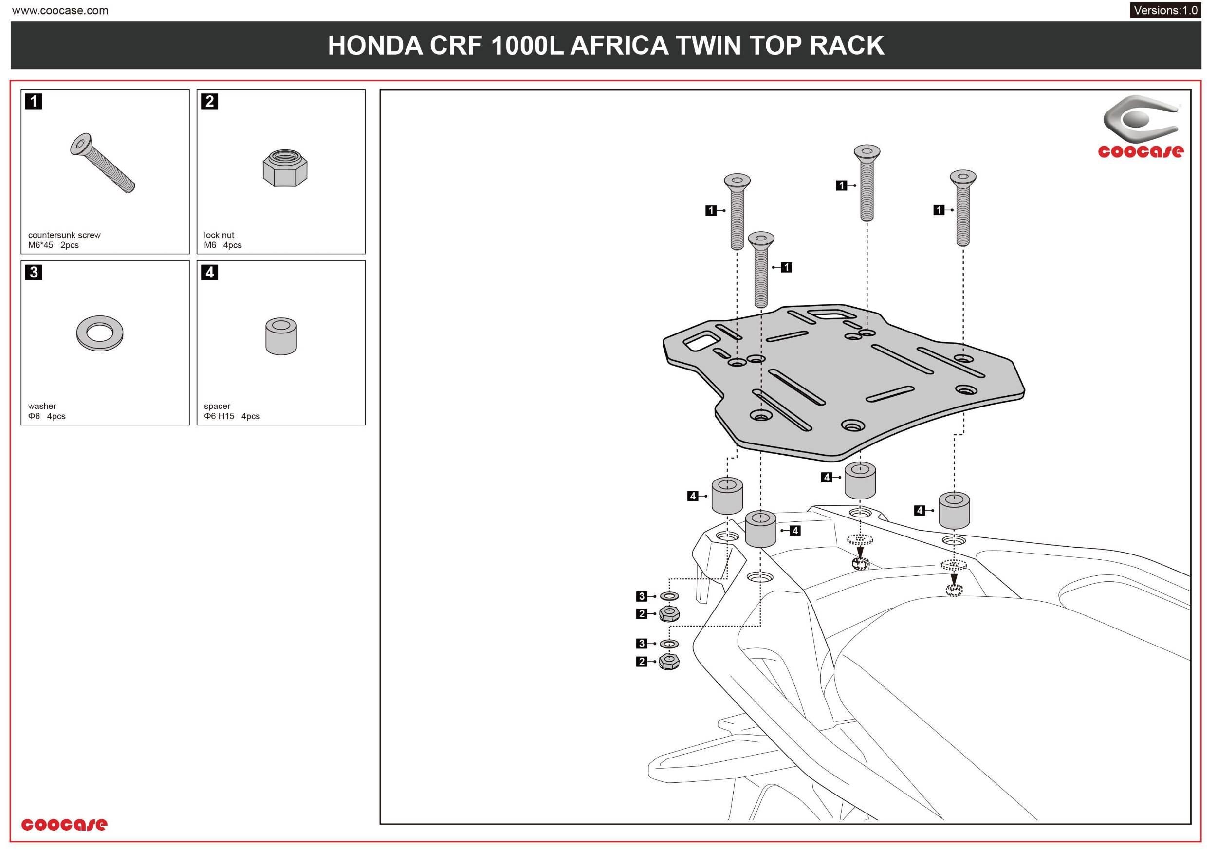 Zestaw stelaży kufer centralny boczne coocase honda africa twin 1000 2016-2017 prawy kufer asymetryczny - zdjęcie 3