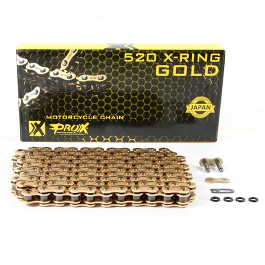 Prox Łańcuch Napędowy 520 X-Ring Gold 120 Ogniw Kolor Złoty Otwarty + Zapin - zdjęcie 2