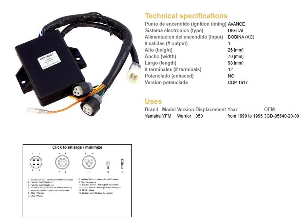 Dze Moduł Zapłonu Cdi Yamaha Yfm 350 Warrior '90-'95 3Gd-85540-20-00 Vic-14