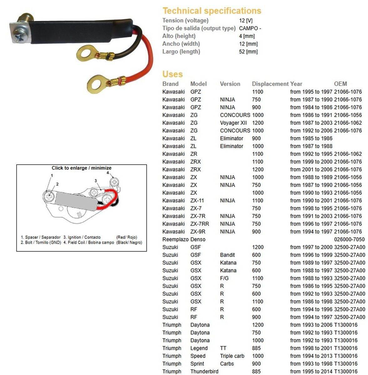 Dze Regulator Napięcia Suzuki Gsf/Gsx/Gsxr, Yamaha Fzr 1000 Kawasaki Gpz 90