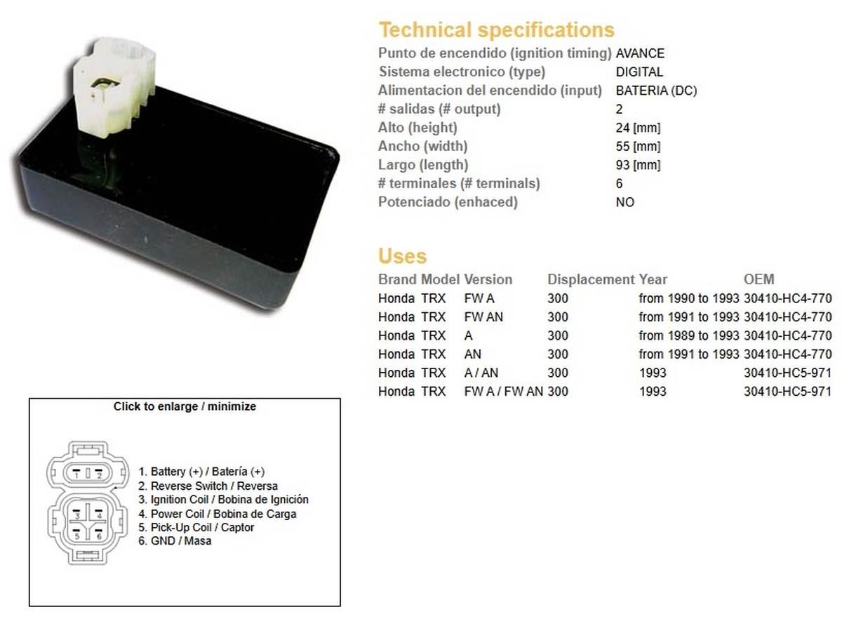 Dze Moduł Zapłonu Cdi Honda Trx 300 '89-'93 30410-Hc4-770;30410-Hc5-971