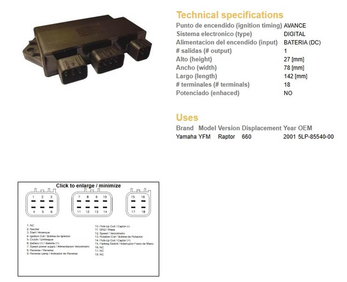 Dze Moduł Zapłonu Cdi Yamaha Yfm 660 Raptor '01 Oem-5Lp-85540-00
