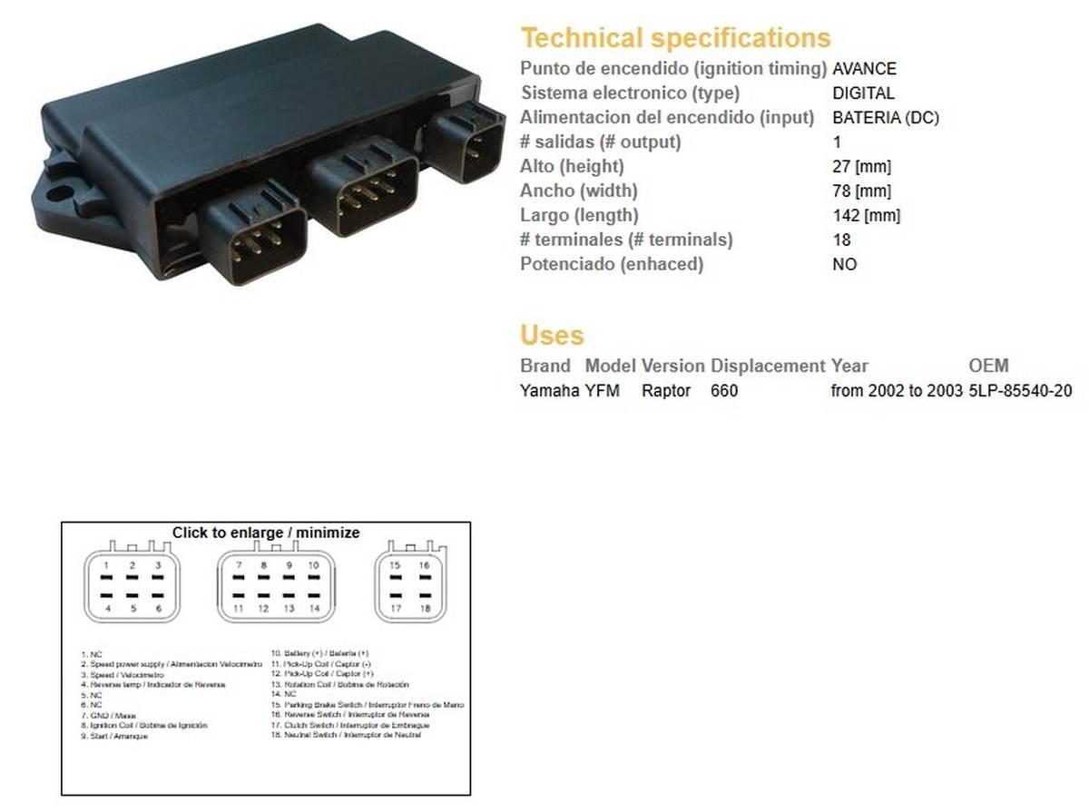 Dze Moduł Zapłonu Cdi Yamaha Yfm 660 Raptor '02-'03 Oem-5Lp-85540-20