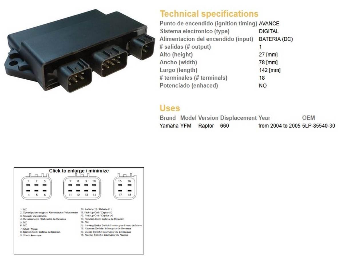 Dze Moduł Zapłonu Cdi Yamaha Yfm 660 Raptor '04-'05 Oem-5Lp-85540-30